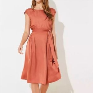 LOFT Rust Midi Dress with Tie Waist